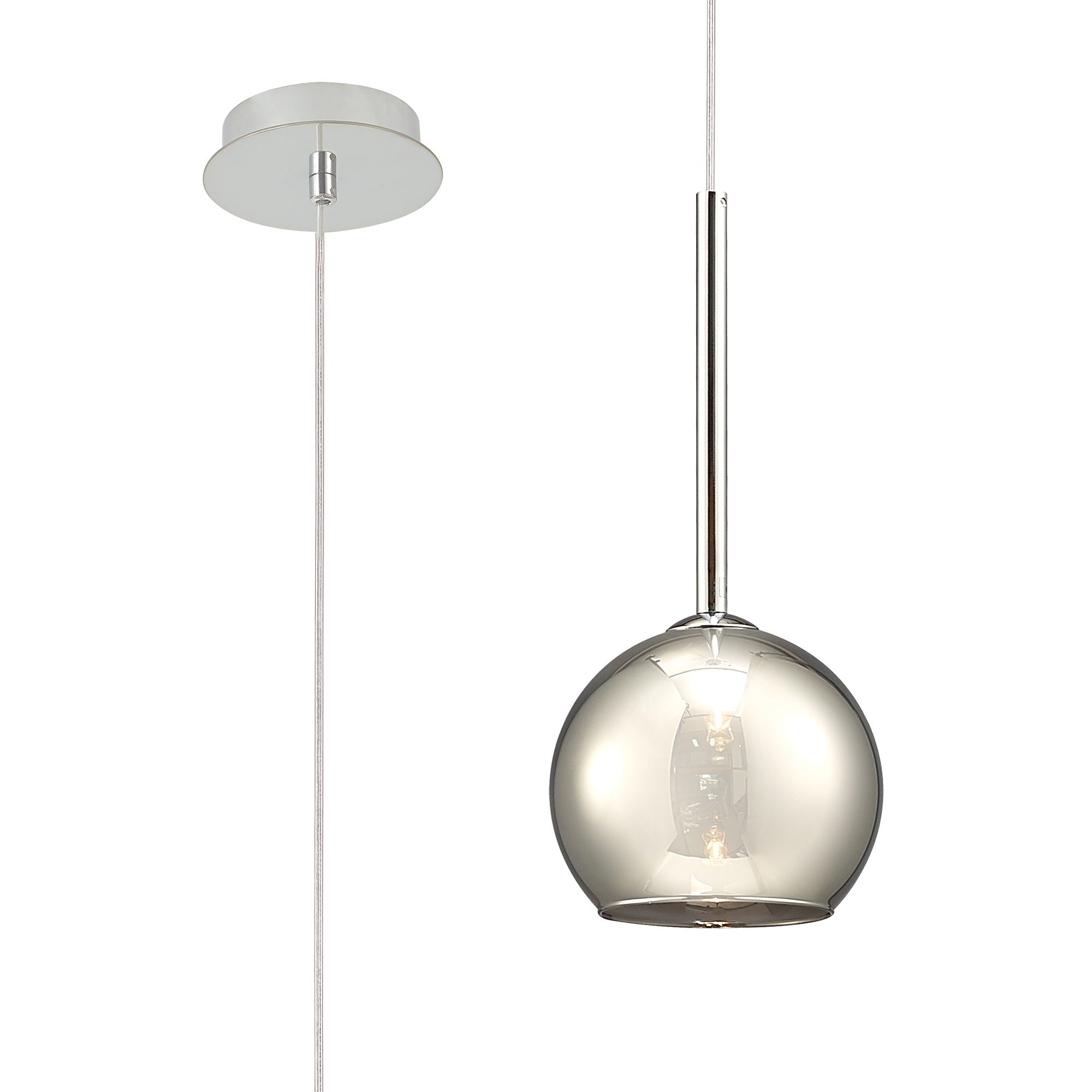 D0105  Regina Smoked Glass Pendant 1 Light Polished Chrome